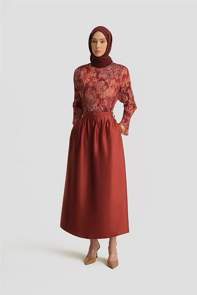 Armine Ribbed Satin Skirt 25Y1803 Dark Red