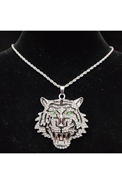 Choice3 20inch Silver color Hip Hop 3D Tiger Pendant Necklace with 13mm Cryst...