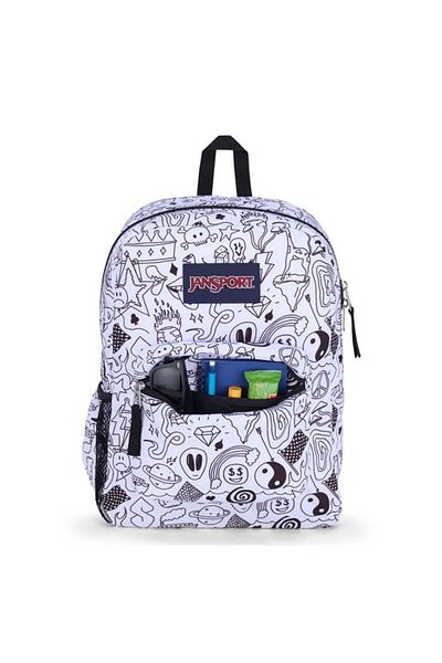 Jansport Cross Town Broken Broadcast white printed backpack