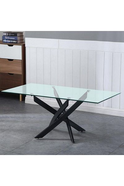 Danube Home Leonardo Coffee Table L120xW60xH45cm - Glass / Powder Coated Black