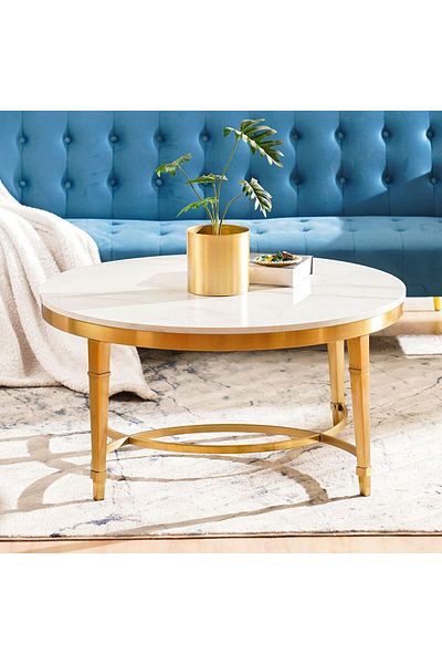 Danube Home Humpback Coffee Table  L90xW90xH45cm - White / Brushed Gold