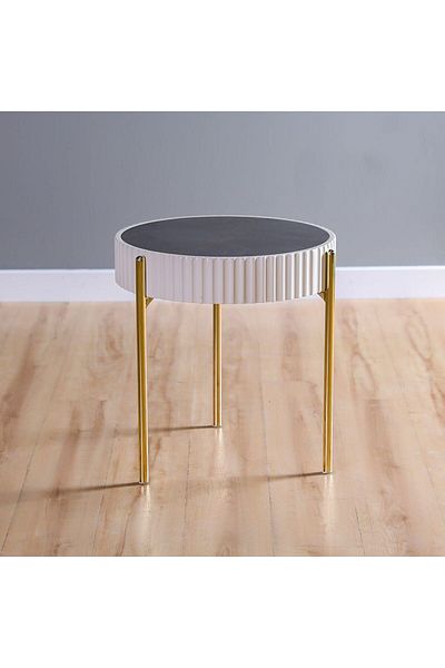 Danube Home Maine End Table  L49xW49xH52cm - Cream / Grey Marble / Gold