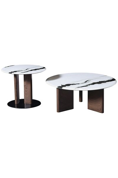 Danube Home Abba Round Coffee Table Set of 2  L85xW85xH32cm - White/Bronze