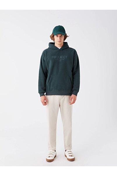 LC Waikiki LCW Casual YEŞİL Uzun Kollu Baskılı Polar Erkek Hoodie