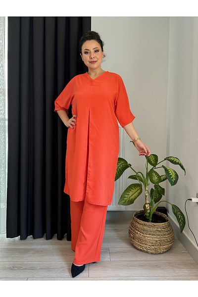 ViolettaXL Women's Large Size Slip Detail Batt Sleeve Woven Jessica Suit