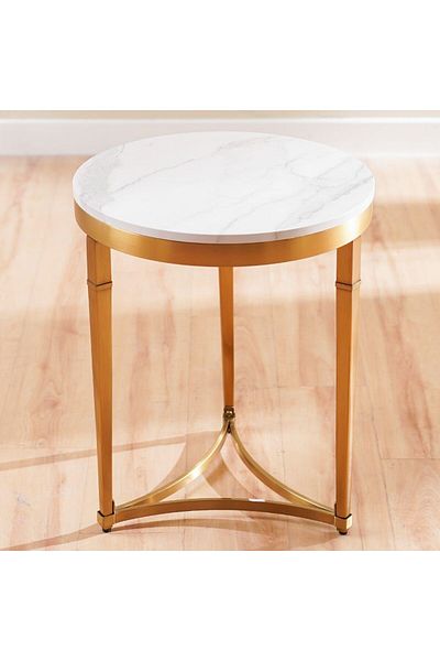 Danube Home Humpback End Table  L51xW51xH61cm - White / Brushed Gold