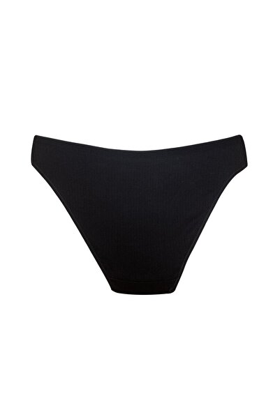 Kompedan 3'lü Pamuklu Ribana Slip Külot | Siyah 0300