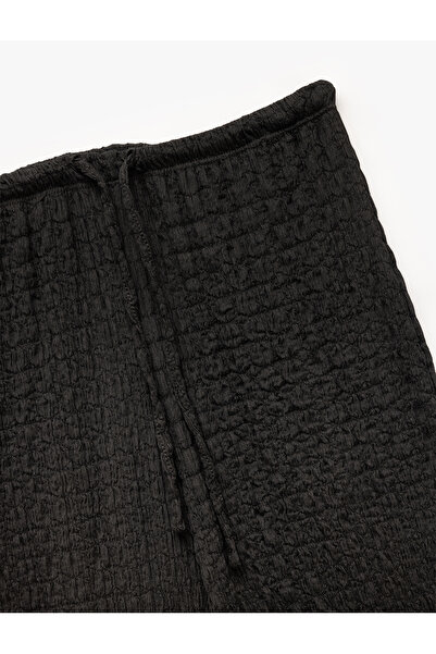 Koton Textured Wide Straight Leg Trousers with Tie Waist