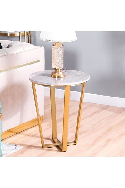 Danube Home Beaver End Table  L50xW50xH60cm - Grey Marble / Brushed Gold