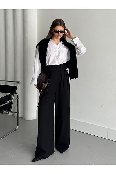 Laluvia Black Side Tie Detailed Trousers - 2402