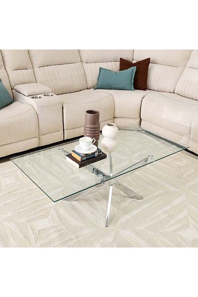 Danube Home طاولة قهوة ليوناردو طول 120 × عرض 60 × ارتفاع 45 سم - زجاج / كروم