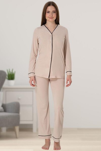 LOHOUSE Women's Mink Front Buttoned Long Sleeve Maternity Pajama Set