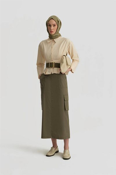 Armine Cargo Pocket Pencil Skirt 25Y1824 Khaki Shoes