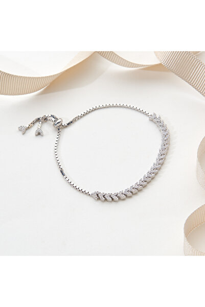 Siset Gümüş 925 Ayar Radyum Kaplama Asansörlü Su Yolu Gümüş Bileklik