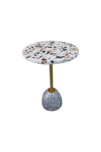 Danube Home Rusi Round Side Table  L40xW40xH56cm - White Pattern/Black