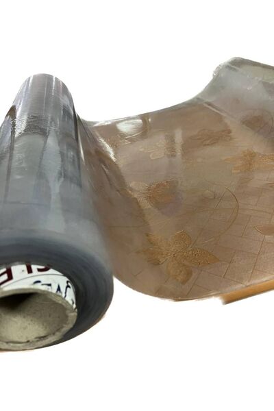 ÖZBALBAN Kalın Kareli Yapraklı Desenli Buzlu Cam Modelli Masa Örtüsü 1,2 Mili...