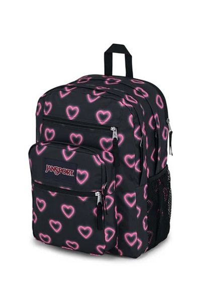 Jansport Kids black backpack with JanSport Big Student Happy Hearts print