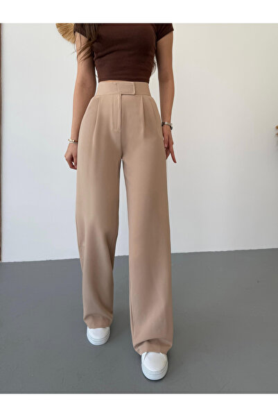 BİKELİFE Women's High Waist Velcro Closure Palazzo Fabric Pants