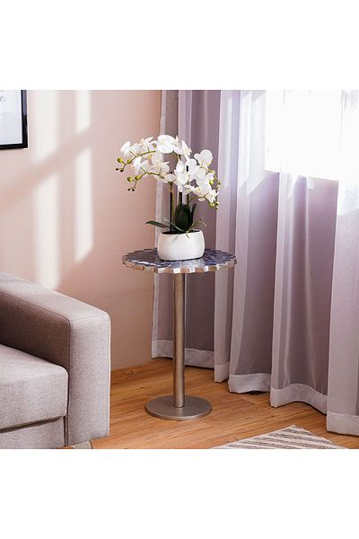 Danube Home Florian Round Metal End Table  L45xW45xH62cm -  Blue/Brushed Silver