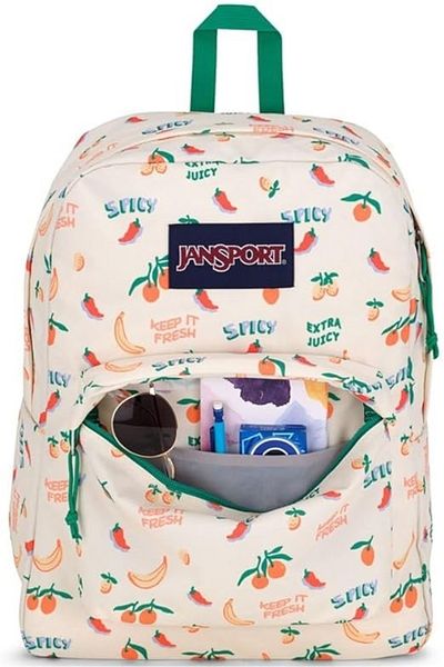 Jansport Σακίδιο πλάτης JanSport SuperBreak One Five a Day Cream με τυπωμένο ροζ χρώμα