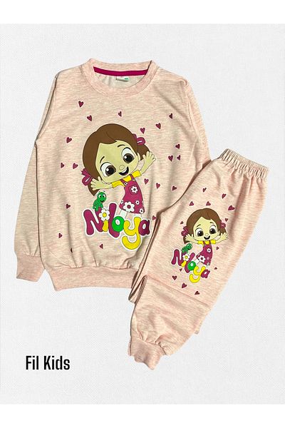 Fil Kids Κορίτσια 100% βαμβακερό σετ πιτζάμες με μακρυμάνικο ροζ εποχιακό σετ κινουμένων σχεδίων