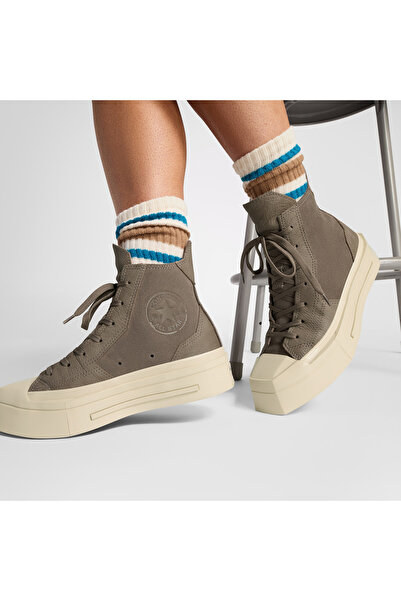 Converse Chuck 70 De Luxe Squared Unisex Haki Deri Platform Sneaker