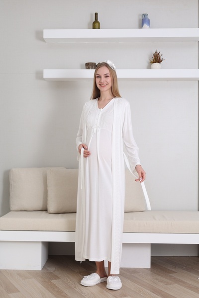 ERDENİZ TEKSTİL طقم ثوب نوم للأمهات والحوامل مكون من قطعتين مع ثوب نوم بياقة ...