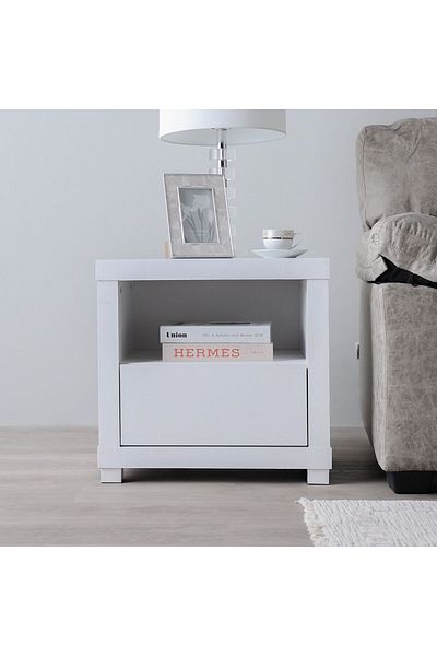 Danube Home Kalmal End Table  L55xW40xH53cm - Pearl White