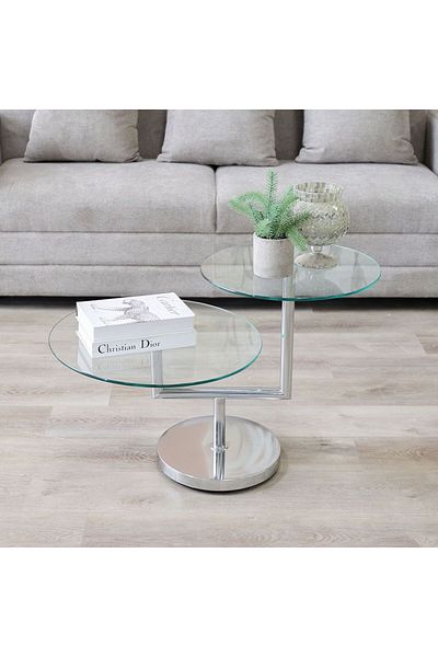 Danube Home Kadita End Table  L85xW55xH56cm - Chrome Plated / Clear Glass