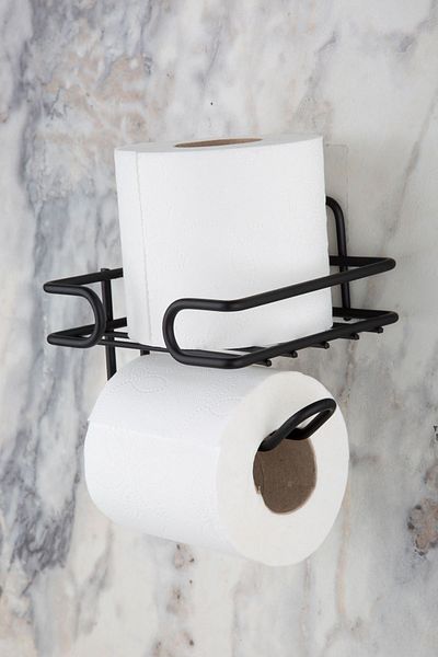 MultiStore Matte Black Toilet Paper Holder - Adhesive and Refillable Wc Holder Hanger