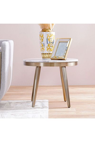 Danube Home Trident End Table  L60xW60xH50cm - Grey/Laminate Marble