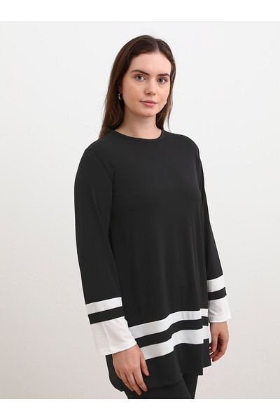 ALİA Μαύρο Plus Size Ριγέ Πλεκτό Σετ - Alia