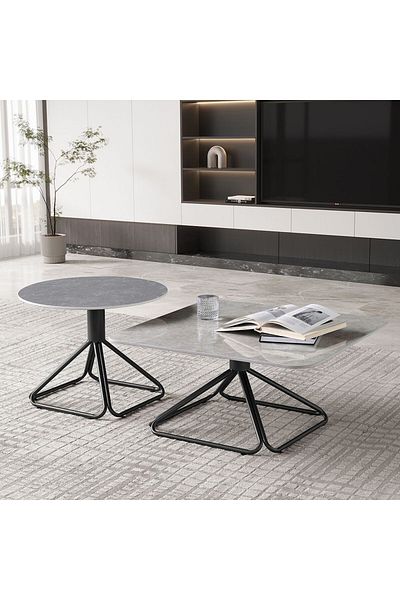 Danube Home Parker Coffee Table Set of 2  L80xW80xH40cm - Ivory/Grey/Gunmetal Black