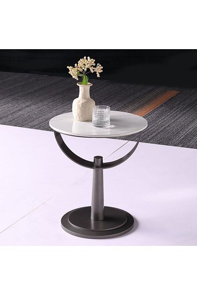 Danube Home Dustin End Table  L45xW45xH56cm - White/Gunmetal Black