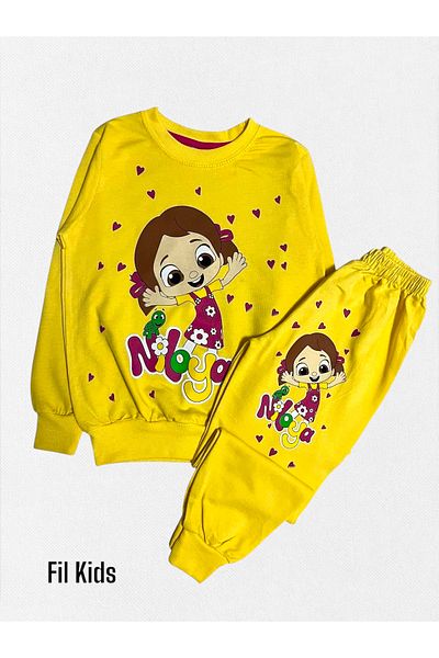 Fil Kids Set de pijamale de sezon galbene cu mânecă lungă, 100% bumbac, cu modele de personaje de desene animate
