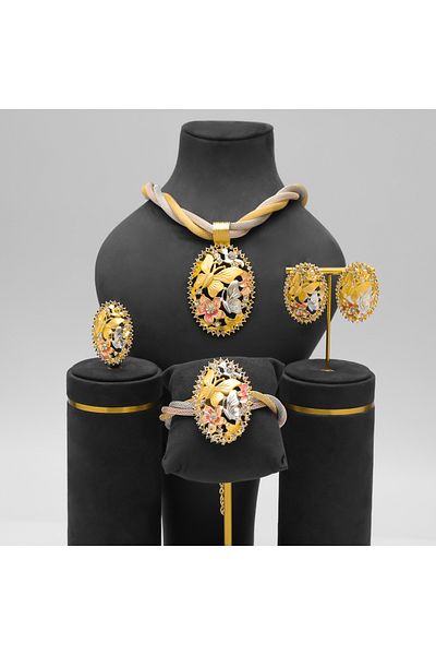 Choice Clear 45cm Resizable Butterfly Jewelry African Necklace Dubai Gold Plated Jewelry Set For Women Wedd