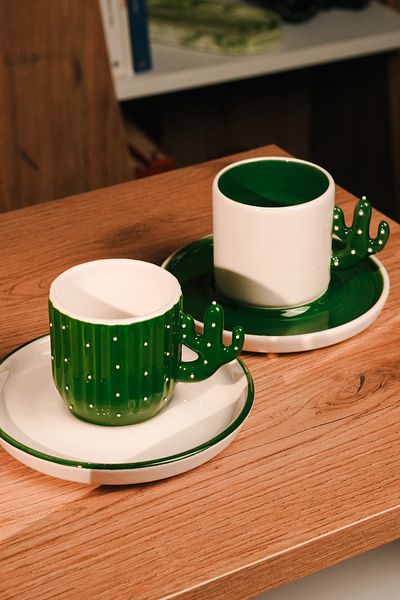 Love Bundles Handmade Cactus Ceramic Turkish Coffee Cup Set 100 ml |   4 Pieces
