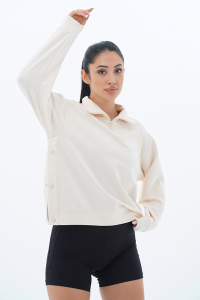 George Phoenix Daily Core - Hanorac oversize bej cu jumătate de fermoar