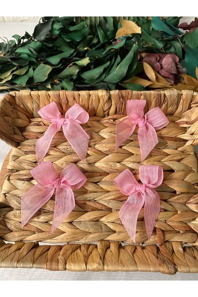 la minör Pink Plain Linen Ribbon Ready Bow -25 Pieces