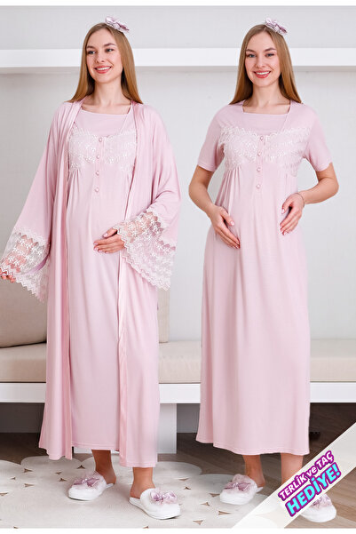 ERDENİZ TEKSTİL Hamile Gecelik Dantel Detaylı  Emzirme / Tesettür Giyim / Düğ...