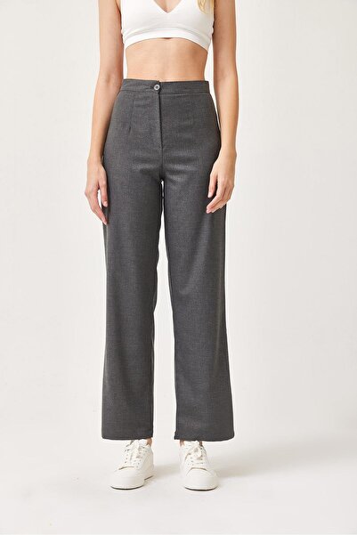 CALİENTE Tek Düğme Bol Paça Kumaş Pantolon Füme