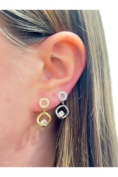 MyladyAccessoriess Zircon Stone Detail Minimal Geometric Earrings (Steel) Silver