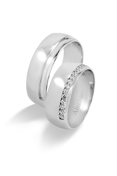 Lilarote Pırlanta 14 Ayar Sade Beyaz Alyans