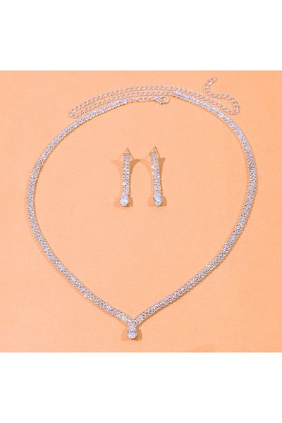 Choice Silver Set Stonefans Fashion Simple Geometric Zircon Necklace Earrings Women Crystal Earrings For We