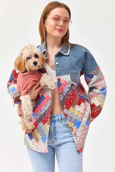 CALİENTE Jachetă matlasată de sus din denim roșu