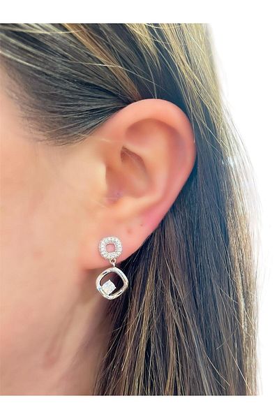 MyladyAccessoriess Zircon Stone Detail Minimal Geometric Earrings (Steel) Silver