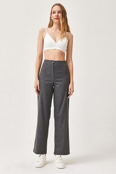 CALİENTE Single Button Wide Leg Fabric Trousers Smoked