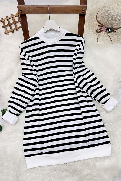 MODAQU Striped Sweatshirt Tunic - Black