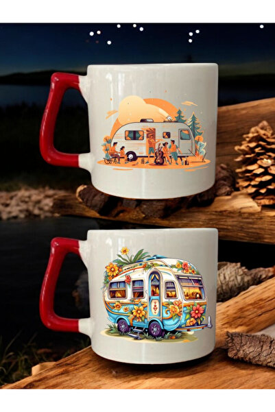 lili hediyelik كوب كارافانز مطبوع عليه قطعتين - كوب سيراميك للهدايا