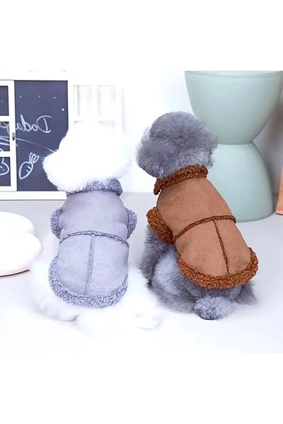 Lady Fify Buttoned Brown/Gray Vest for Cat Dog with Comfort and Warmth